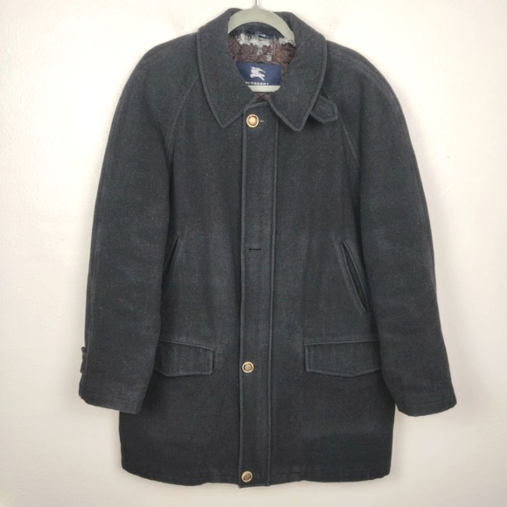 Burberry Soft Black Wool Coat Nova Check Quilted Interior Size Medium